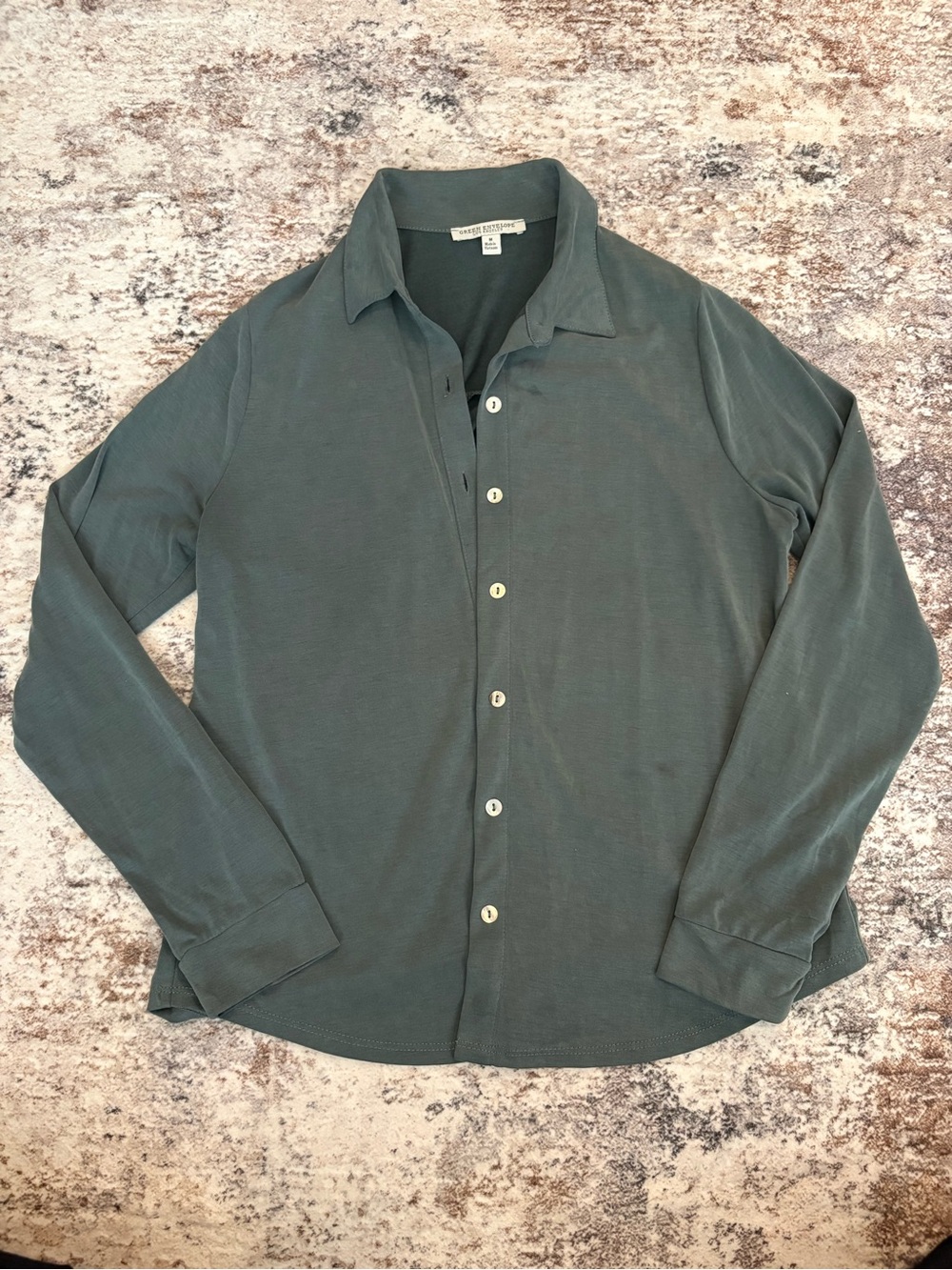 Green Envelope Button-Down Shirt in Teal Green